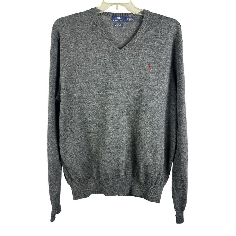 Polo Ralph Lauren 100% Wool Sz XL Sweater Dark Gray Burgundy Pony Preppy